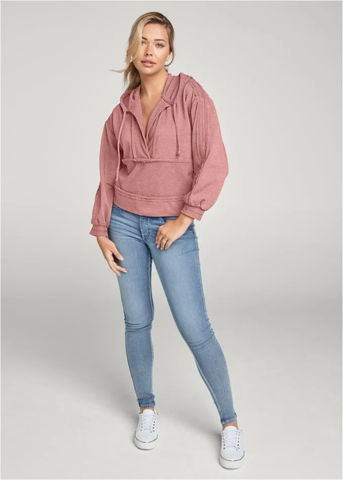 DRAWSTRING DETAIL HOODIE Light Pink Women VENUS Sweatshirts and Hoodies
