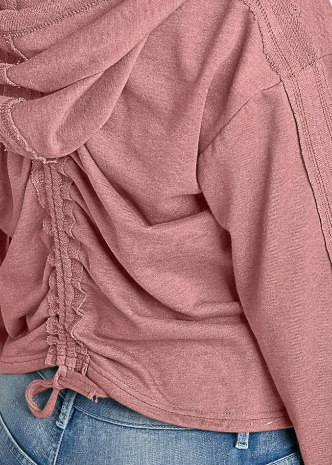 DRAWSTRING DETAIL HOODIE Light Pink Women VENUS Sweatshirts and Hoodies
