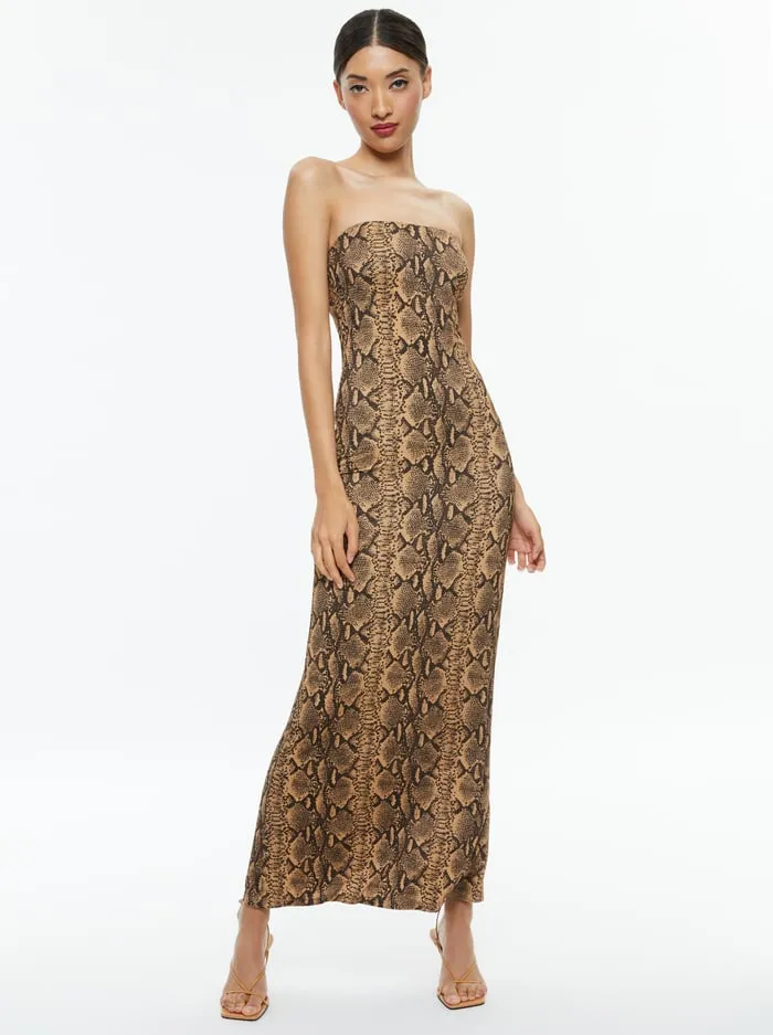 Dresses Women Alice Olivia Delora Strapless Maxi Dress Camelblack Snake