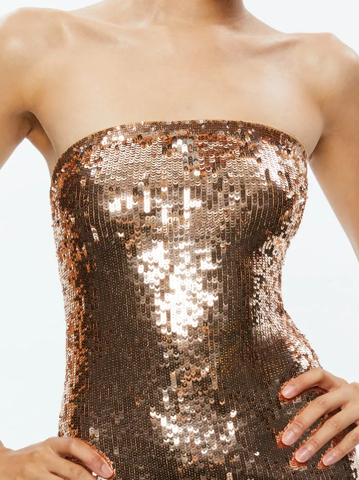 Dresses Women Alice Olivia Fifi Sequin Strapless Maxi Dress Tanbronze