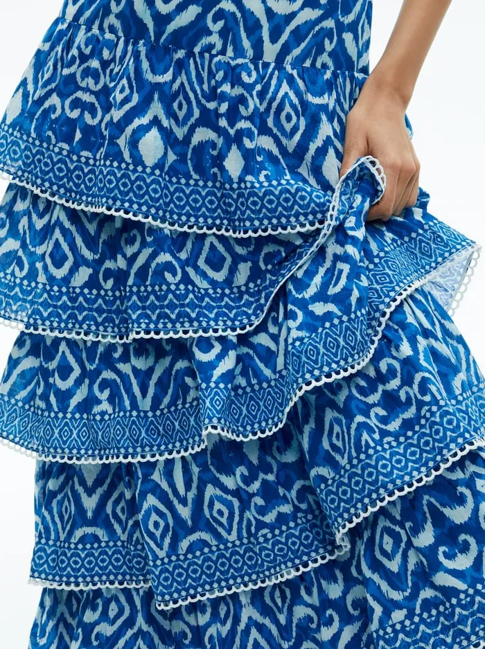 Dresses Women Alice Olivia Imogene Tiered Maxi Dress Artisan Ikat French Blue