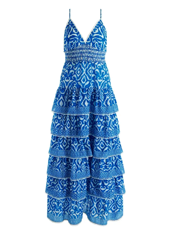 Dresses Women Alice Olivia Imogene Tiered Maxi Dress Artisan Ikat French Blue