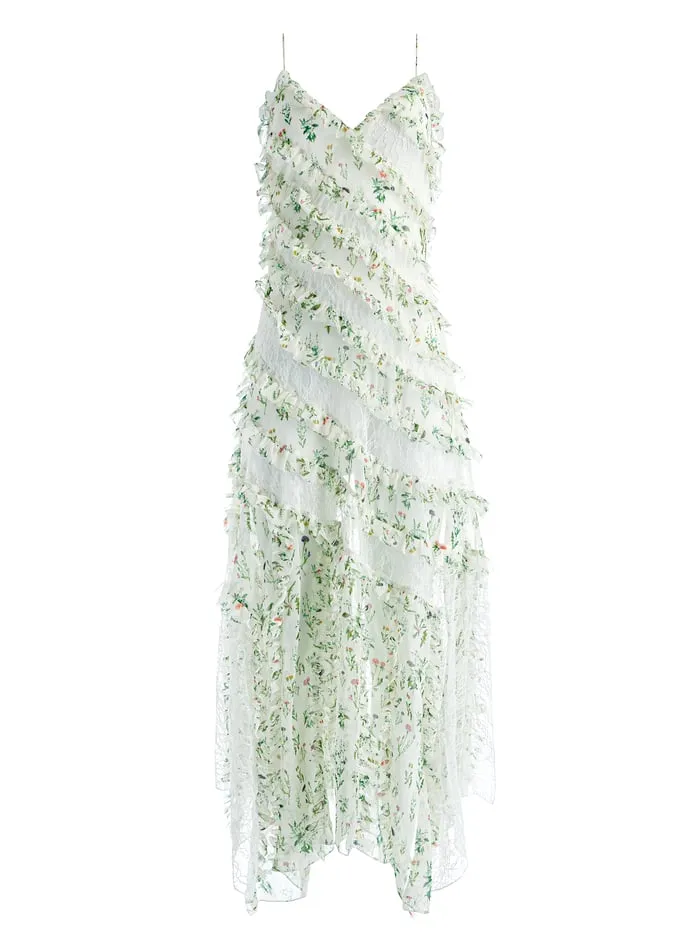 Dresses Women Alice Olivia Sondra Lace Ruffled Maxi Dress Georgia Floral