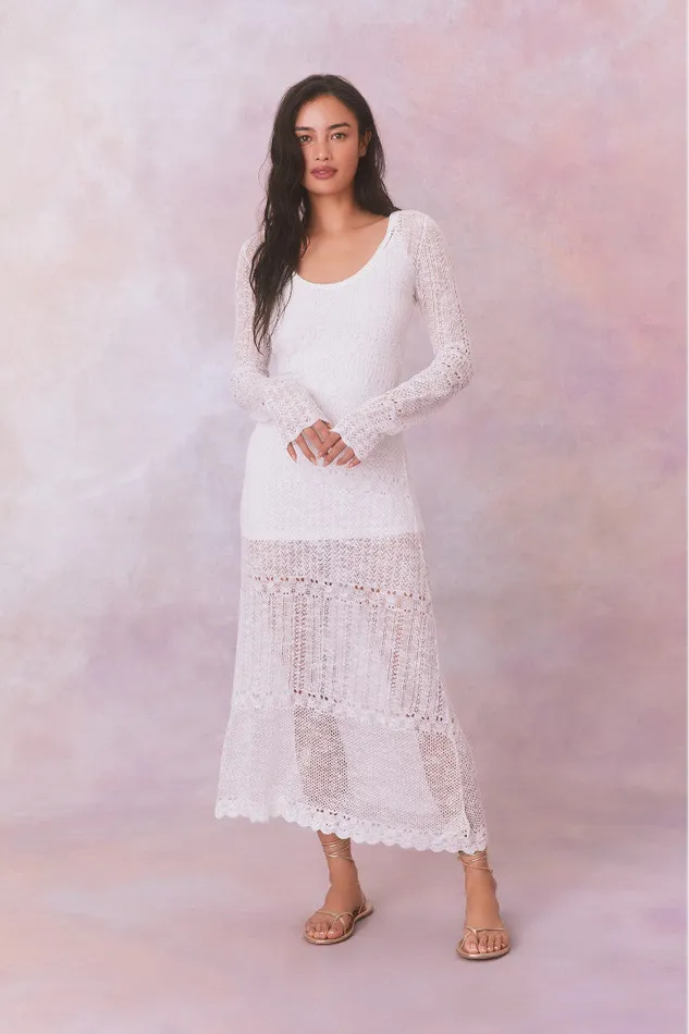 Dresses Women LoveShackFancy Tilo Pointelle Sheer Maxi Dress White