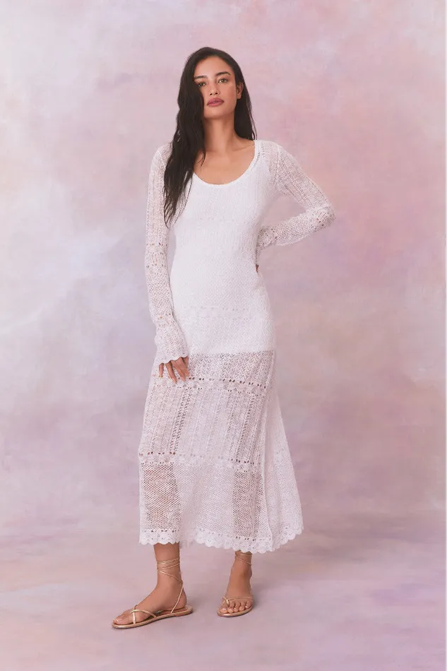 Dresses Women LoveShackFancy Tilo Pointelle Sheer Maxi Dress White