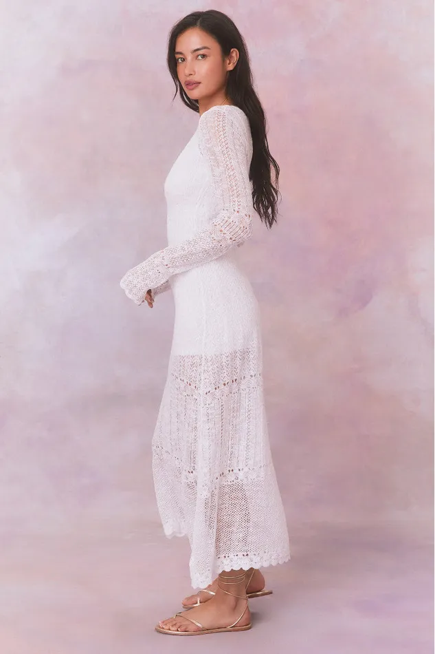 Dresses Women LoveShackFancy Tilo Pointelle Sheer Maxi Dress White