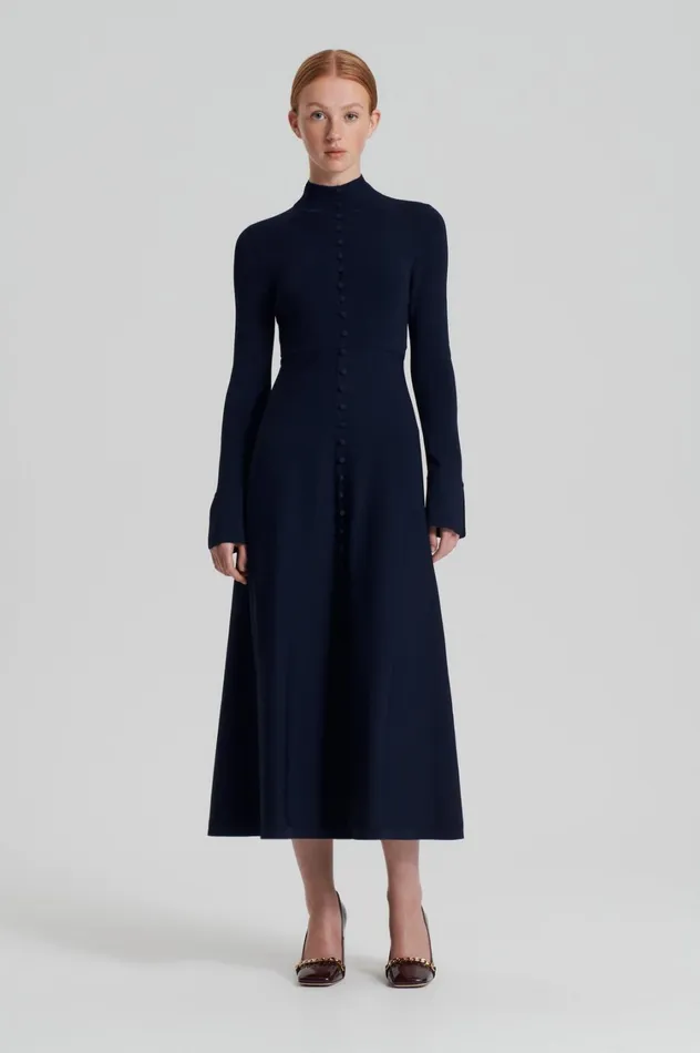 Dresses Women Scanlan Theodore CREPE KNIT BUTTON POLO DRESS Navy