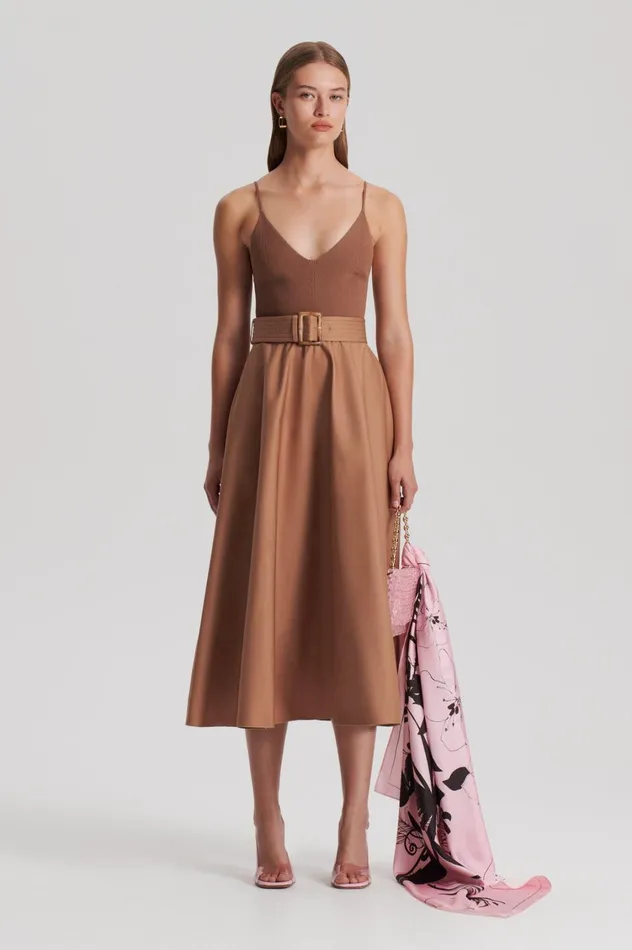 Dresses Women Scanlan Theodore CREPE KNIT CAMISOLE COTTON DRESS Almond