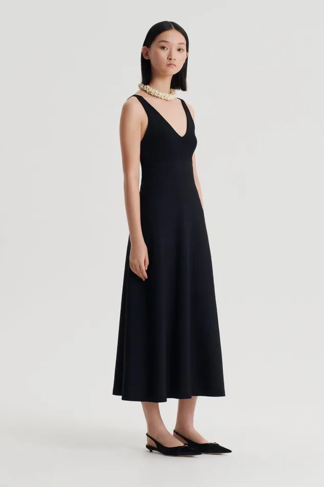 Dresses Women Scanlan Theodore CREPE KNIT V NECK DRESS Black Dresses Women Scanlan Theodore CREPE KNIT V NECK DRESS Black