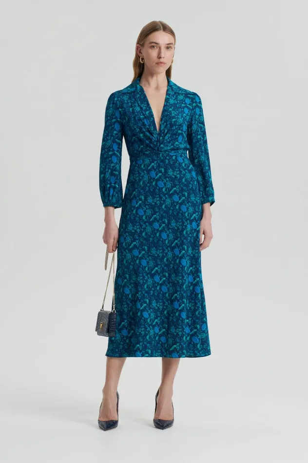Dresses Women Scanlan Theodore SILK BOTANICAL DRESS Navy