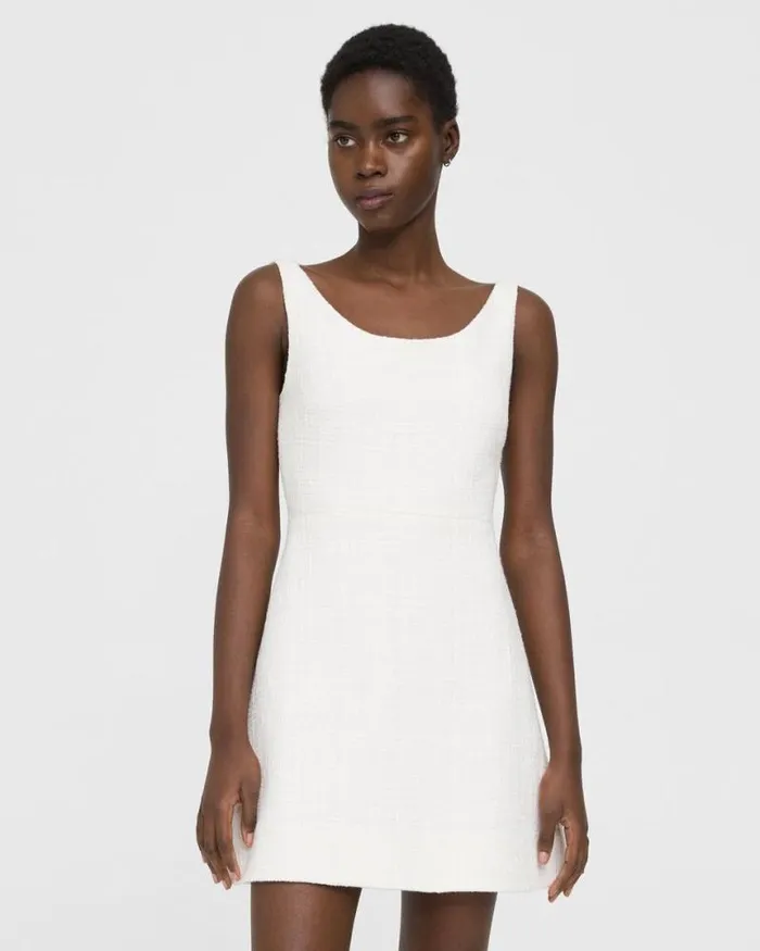 Dresses Women Theory Ballerina Neckline Mini Dress In Cotton Tweed White
