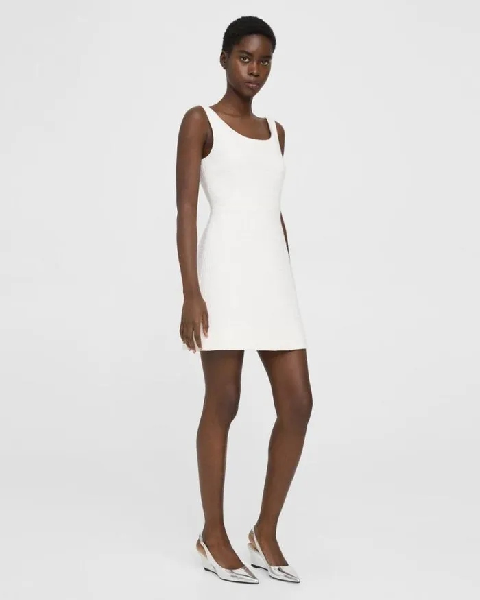 Dresses Women Theory Ballerina Neckline Mini Dress In Cotton Tweed White Dresses Women Theory Ballerina Neckline Mini Dress In Cotton Tweed White