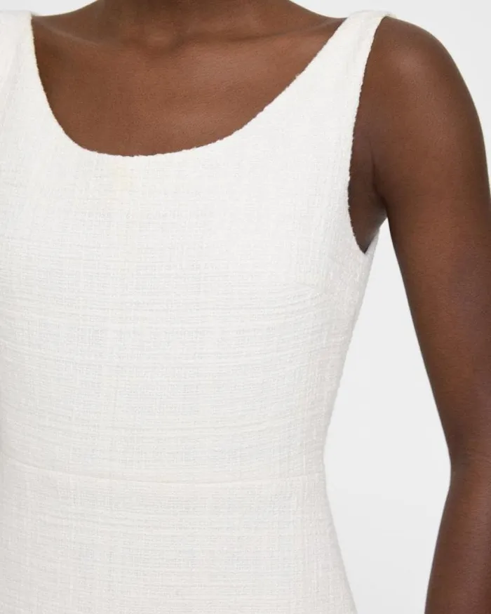 Dresses Women Theory Ballerina Neckline Mini Dress In Cotton Tweed White Dresses Women Theory Ballerina Neckline Mini Dress In Cotton Tweed White