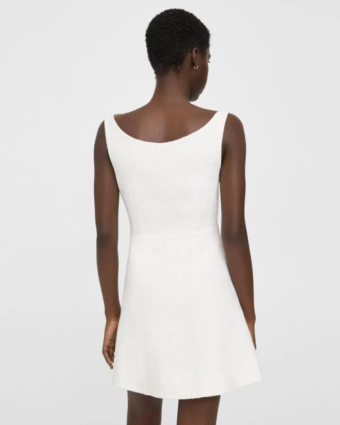 Dresses Women Theory Ballerina Neckline Mini Dress In Cotton Tweed White Dresses Women Theory Ballerina Neckline Mini Dress In Cotton Tweed White