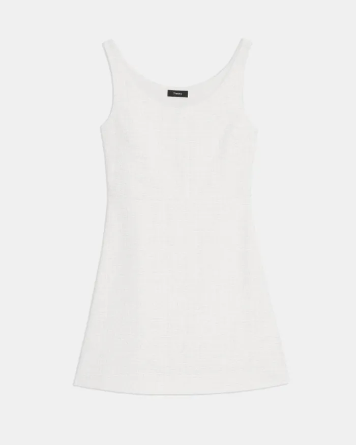 Dresses Women Theory Ballerina Neckline Mini Dress In Cotton Tweed White Dresses Women Theory Ballerina Neckline Mini Dress In Cotton Tweed White