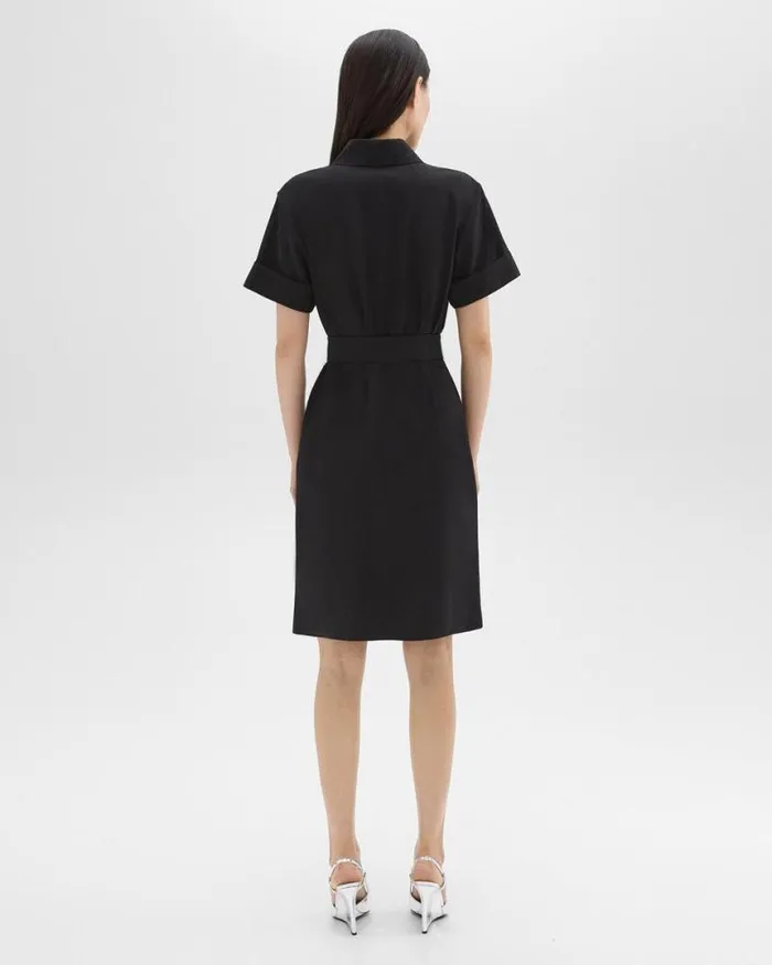 Dresses Women Theory Belted Shirt Dress In Stretch Wool Black Dresses Women Theory Belted Shirt Dress In Stretch Wool Black