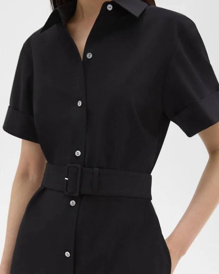 Dresses Women Theory Belted Shirt Dress In Stretch Wool Black Dresses Women Theory Belted Shirt Dress In Stretch Wool Black