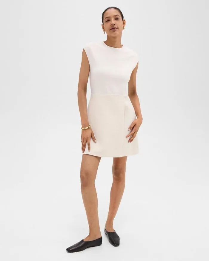 Dresses Women Theory Combo Mini Dress In Tweed Ivory