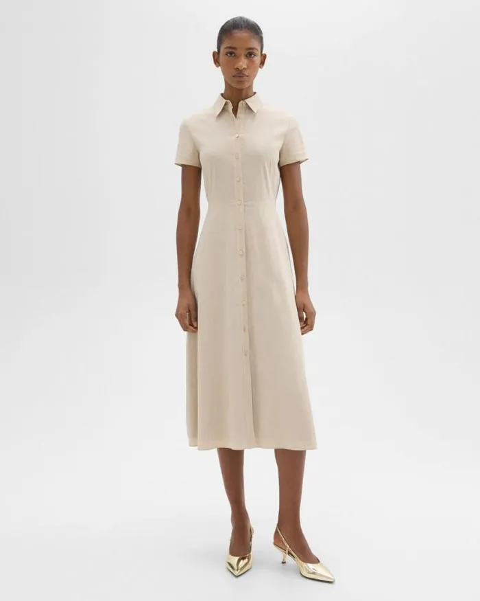 Dresses Women Theory Midi Shirt Dress In Good Linen Straw