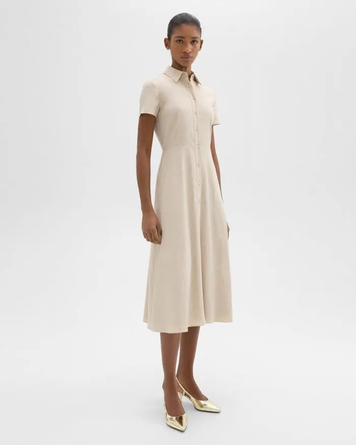 Dresses Women Theory Midi Shirt Dress In Good Linen Straw