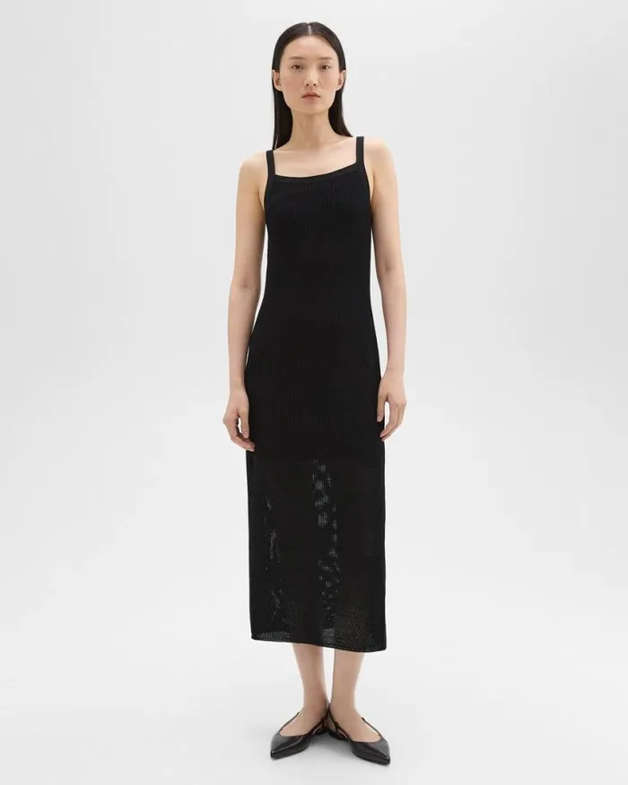 Dresses Women Theory Pointelle Midi Dress In Crepe Knit Black
