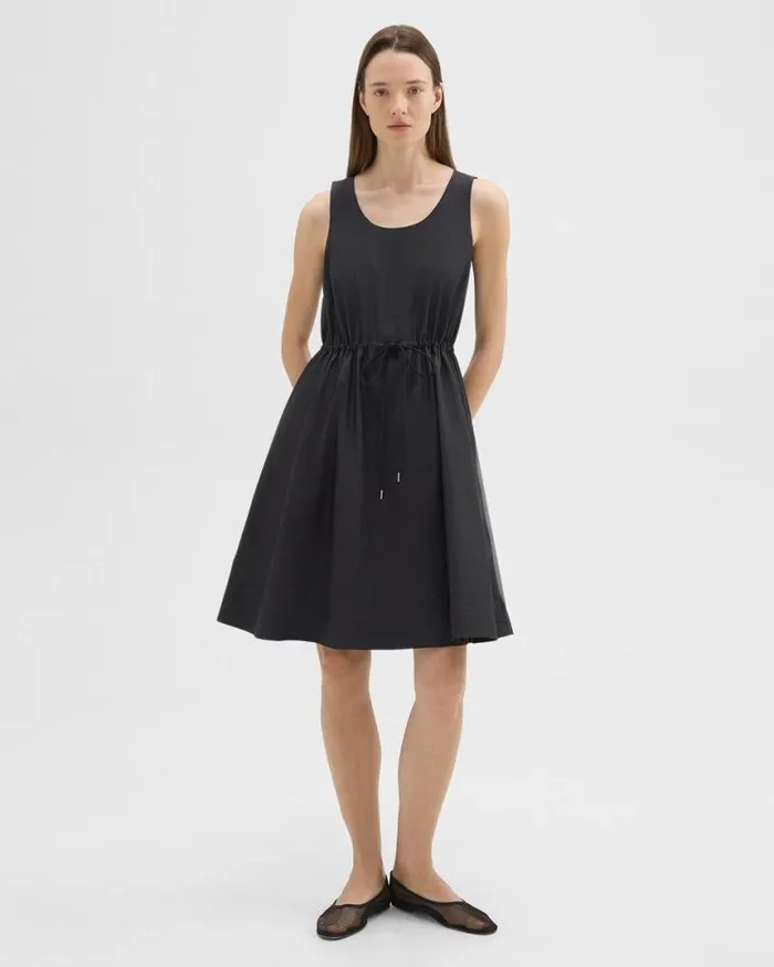 Dresses Women Theory Sleeveless Drawstring Dress In CottonBlend Black