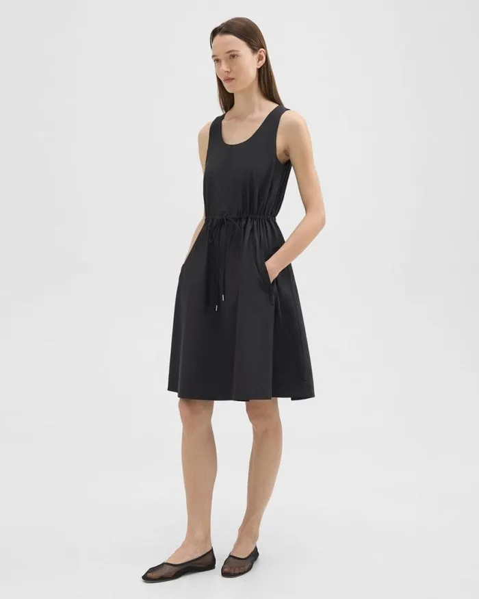 Dresses Women Theory Sleeveless Drawstring Dress In CottonBlend Black Dresses Women Theory Sleeveless Drawstring Dress In CottonBlend Black