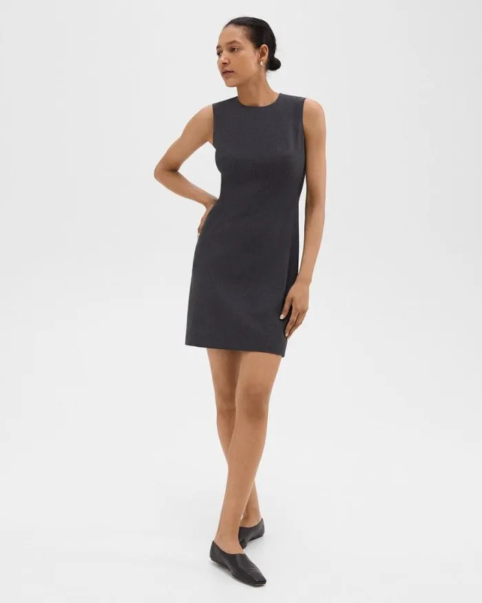 Dresses Women Theory Sleeveless Fitted Dress In Good Wool Charcoal Melange