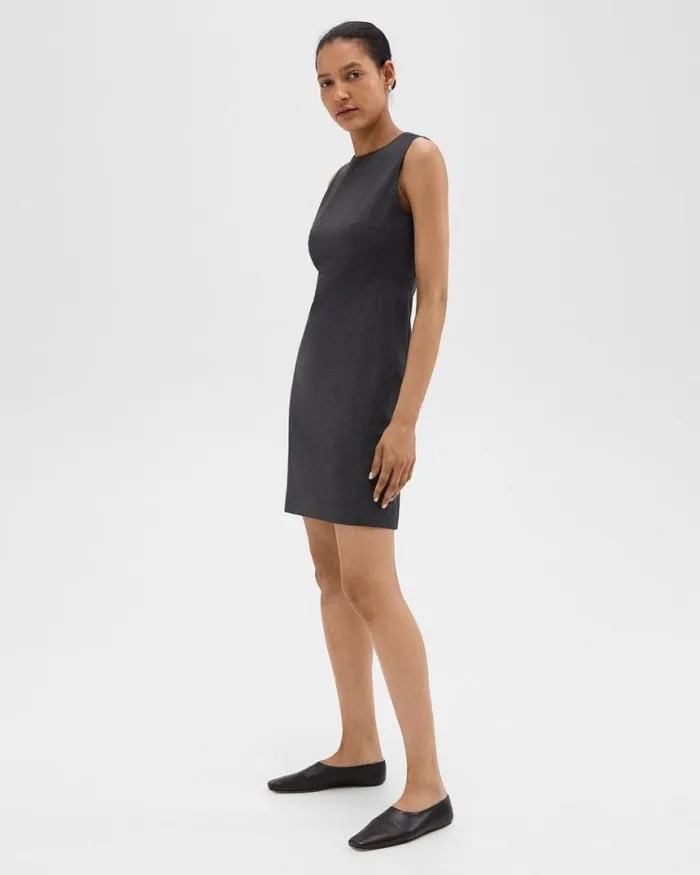 Dresses Women Theory Sleeveless Fitted Dress In Good Wool Charcoal Melange
