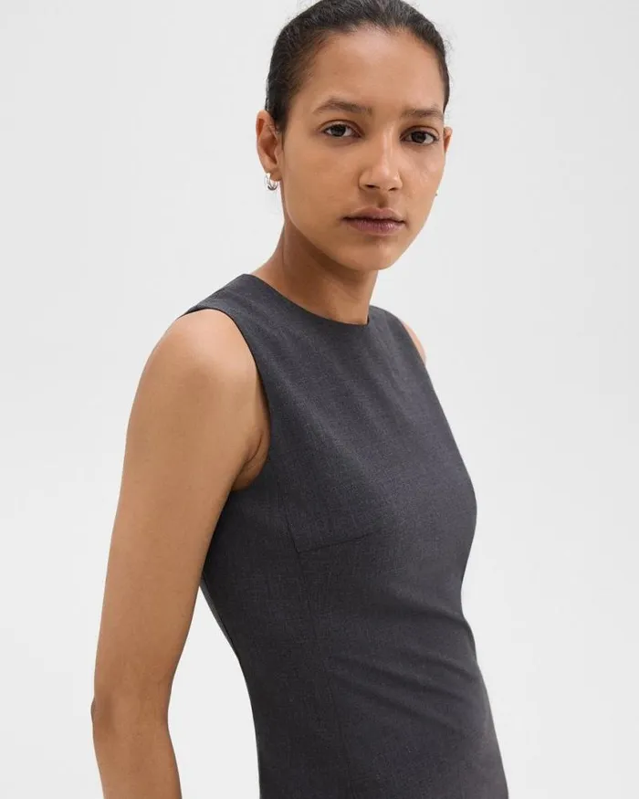 Dresses Women Theory Sleeveless Fitted Dress In Good Wool Charcoal Melange