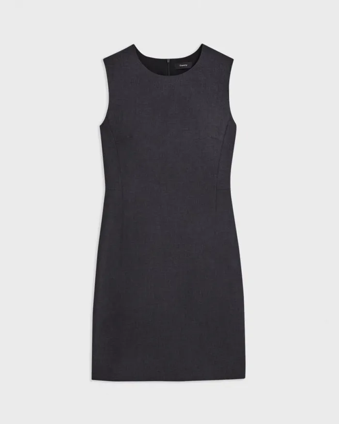 Dresses Women Theory Sleeveless Fitted Dress In Good Wool Charcoal Melange