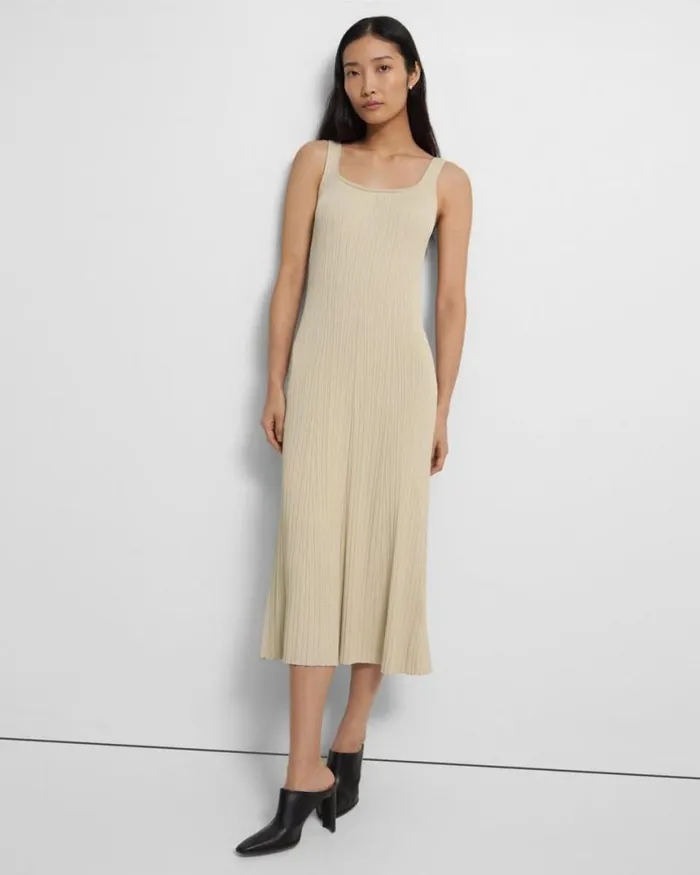 Dresses Women Theory Tank Dress In Stretch Knit Butter Yellow