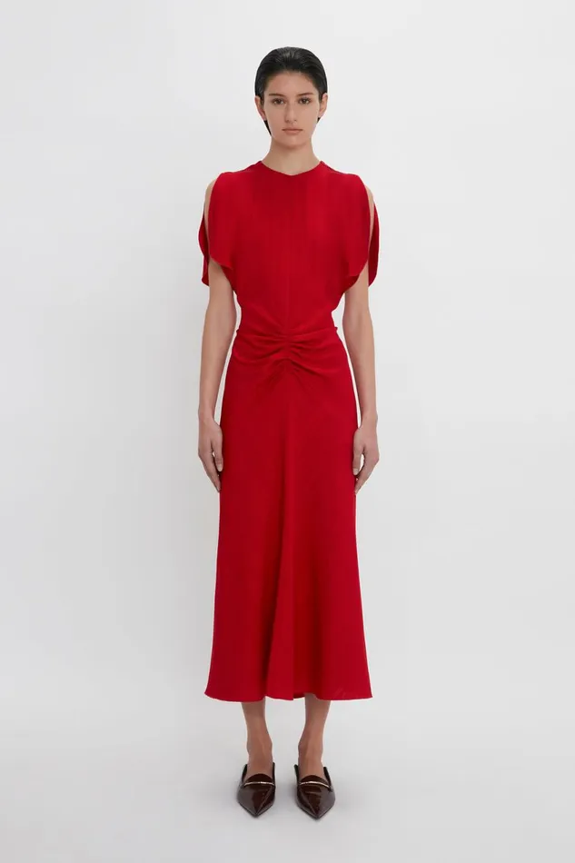Dresses Women Victoria Beckham Exclusive Gathered Waist Midi Dress In Carmine Dresses Women Victoria Beckham Exclusive Gathered Waist Midi Dress In Carmine