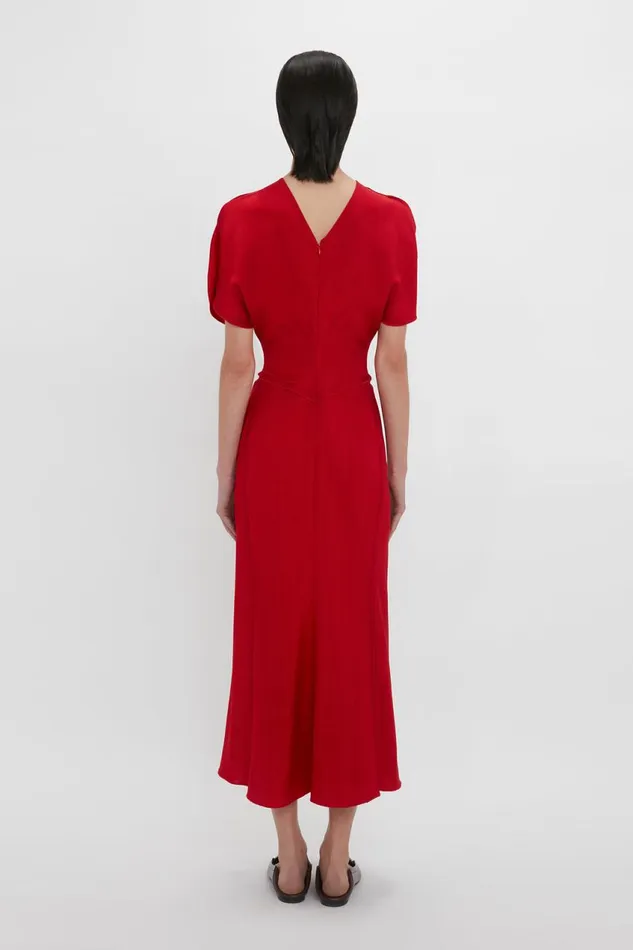 Dresses Women Victoria Beckham Exclusive Gathered Waist Midi Dress In Carmine Dresses Women Victoria Beckham Exclusive Gathered Waist Midi Dress In Carmine