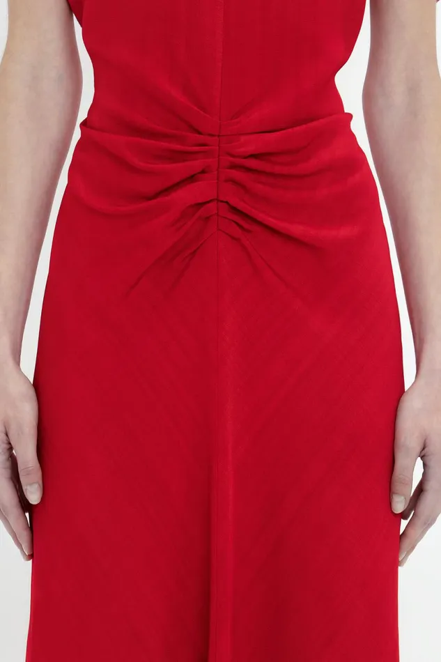 Dresses Women Victoria Beckham Exclusive Gathered Waist Midi Dress In Carmine Dresses Women Victoria Beckham Exclusive Gathered Waist Midi Dress In Carmine