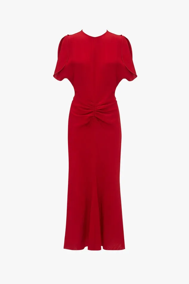 Dresses Women Victoria Beckham Exclusive Gathered Waist Midi Dress In Carmine Dresses Women Victoria Beckham Exclusive Gathered Waist Midi Dress In Carmine