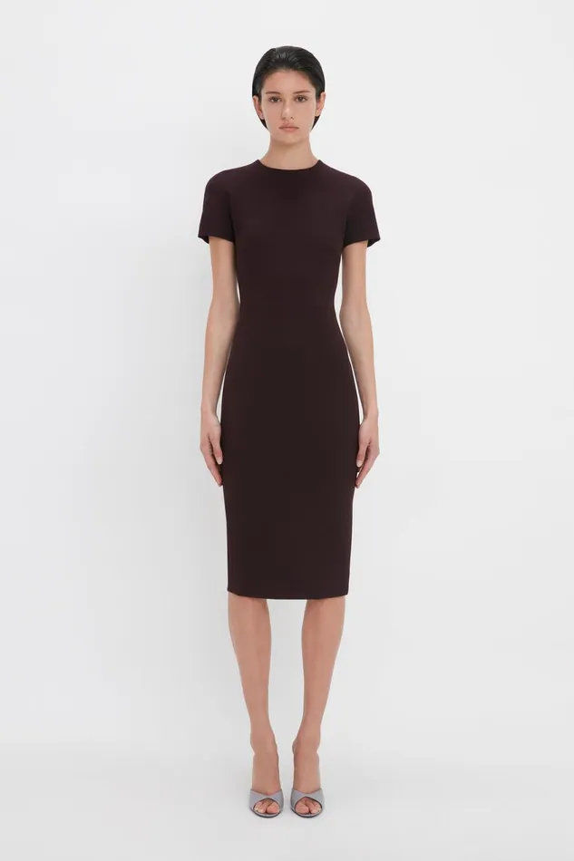 Dresses Women Victoria Beckham Fitted TShirt Dress In Deep Mahogany