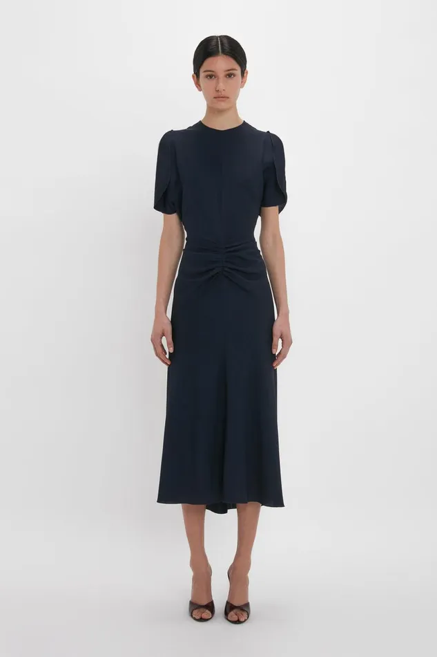 Dresses Women Victoria Beckham Gathered Waist Midi Dress In Midnight