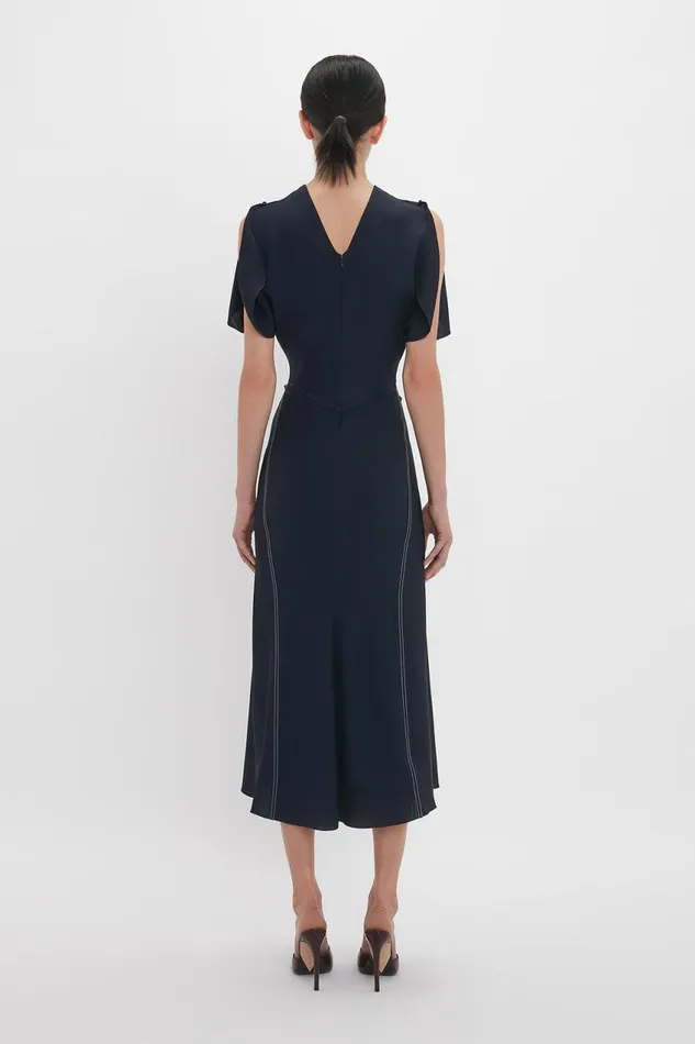 Dresses Women Victoria Beckham Gathered Waist Midi Dress In Midnight Dresses Women Victoria Beckham Gathered Waist Midi Dress In Midnight