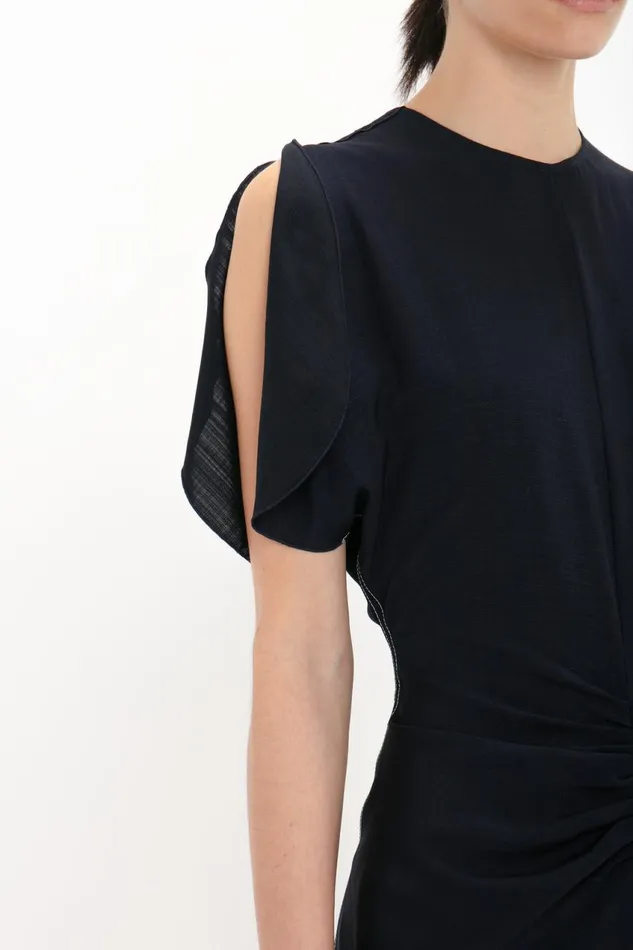 Dresses Women Victoria Beckham Gathered Waist Midi Dress In Midnight Dresses Women Victoria Beckham Gathered Waist Midi Dress In Midnight