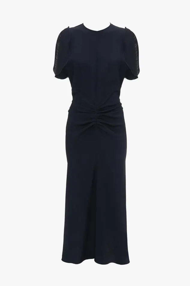 Dresses Women Victoria Beckham Gathered Waist Midi Dress In Midnight Dresses Women Victoria Beckham Gathered Waist Midi Dress In Midnight