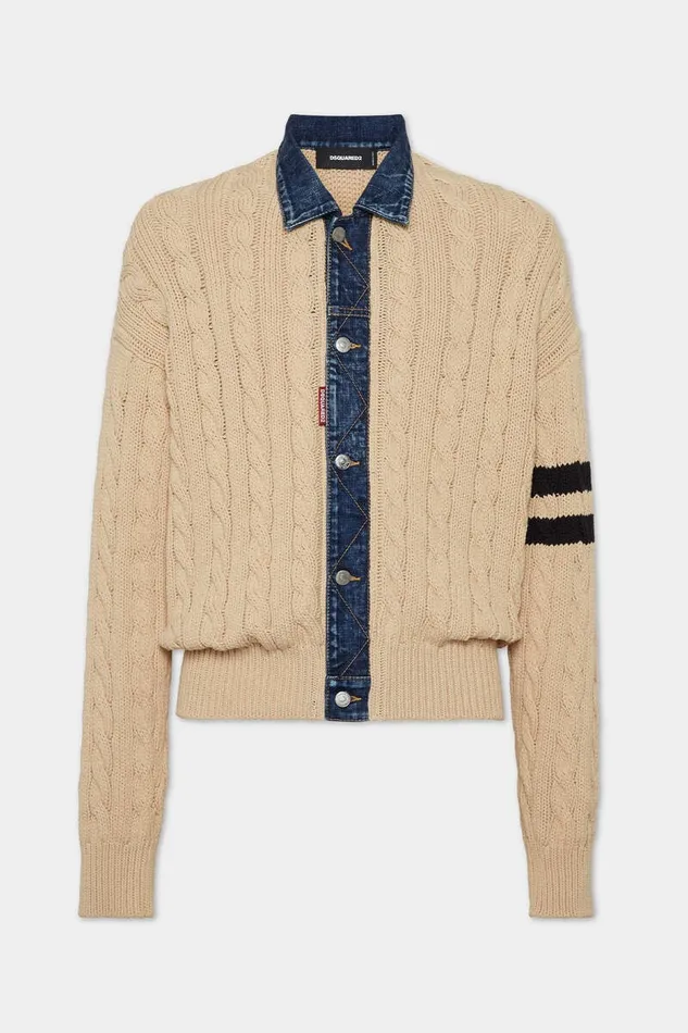 Dsquared2 Knitwear Denim Detail Knit Cardigan White 8211 Men