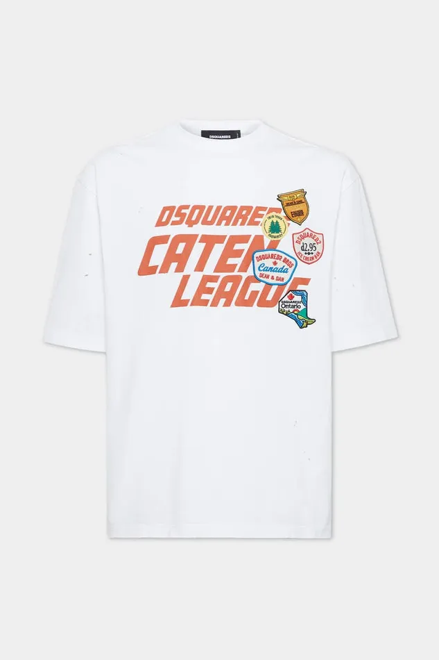 Dsquared2 TShirts and Polo Dyed And Destroyed Loose Fit Caten League TShirt White 8211 Men