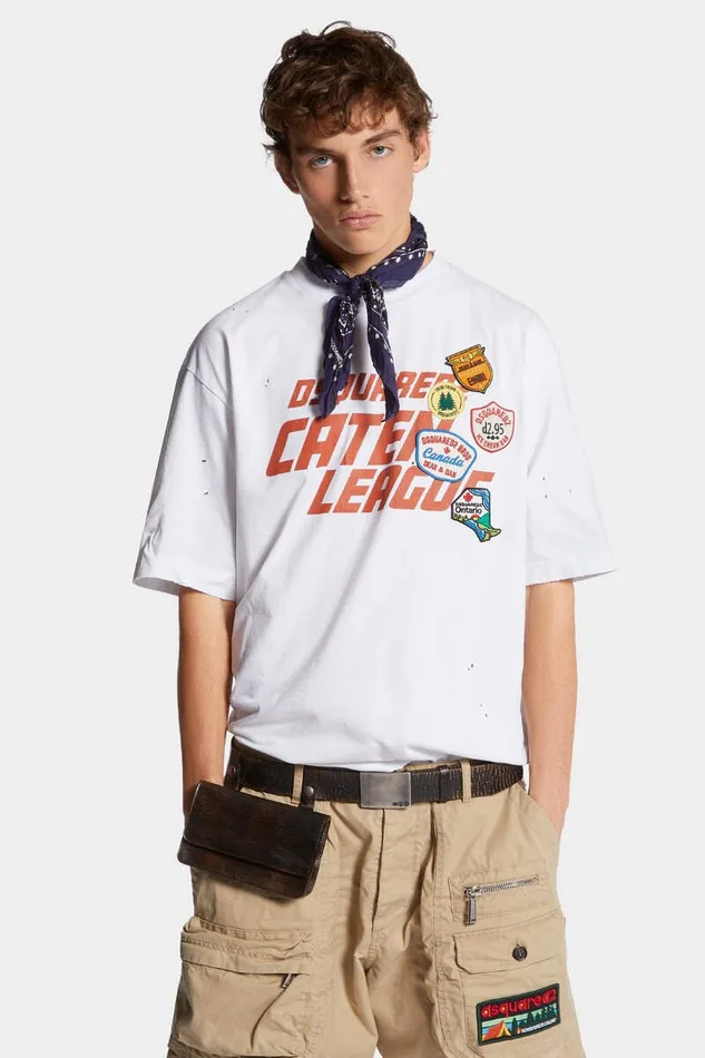 Dsquared2 TShirts and Polo Dyed And Destroyed Loose Fit Caten League TShirt White 8211 Men
