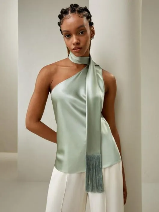 Elegant Silk One Shoulder Top With Scarf Women Lilysilk Tops