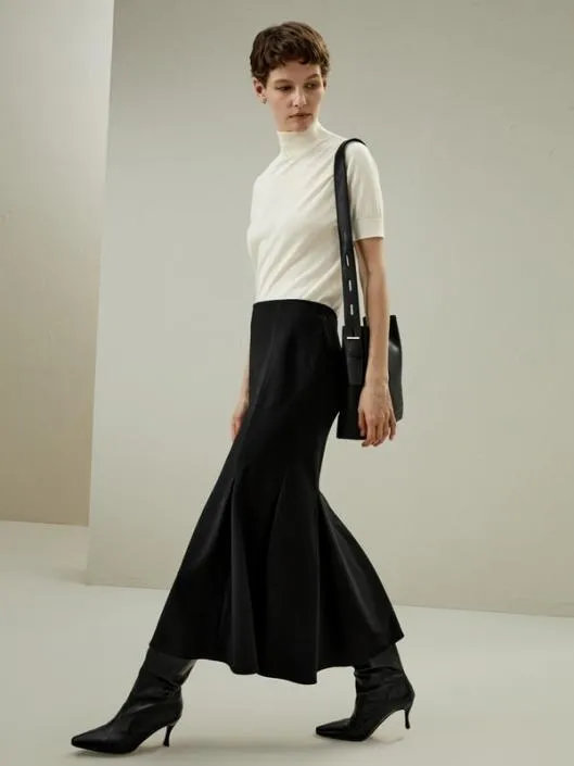 Elegant Wool Mermaid Skirt Black Women Lilysilk Knitwear