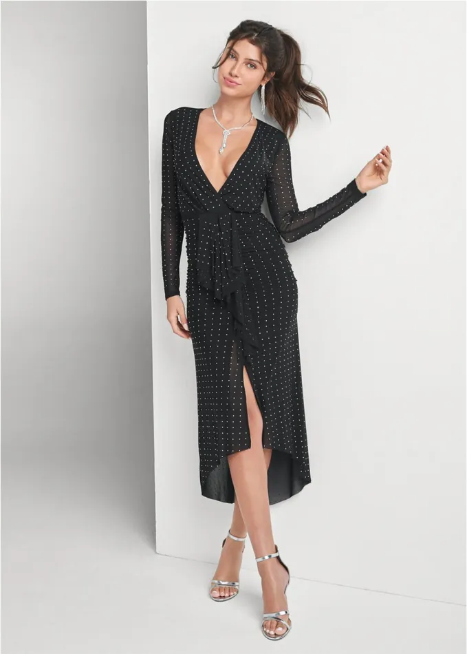 Embellished Highlow Dress Black Women VENUS Midi Dresses