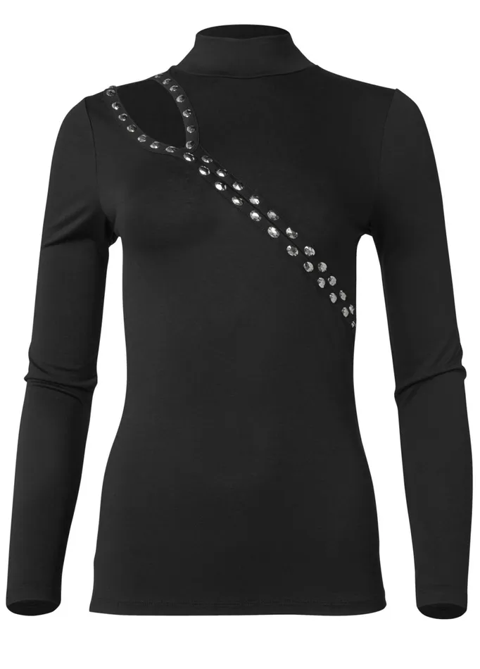 EMBELLISHED NECKLINE TOP Black Women VENUS Night Out Tops