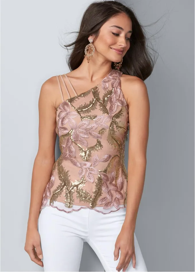 EMBROIDERED FLORAL BLOUSE Blush Women VENUS Night Out Tops
