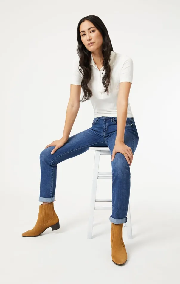 Emma Slim Boyfriend In Dark Brushed Feather Blue Women Mavi Jeans Denim